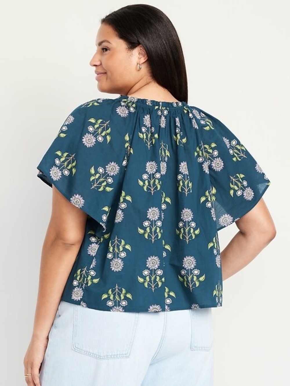 EUC Old Navy Flutter-Sleeve Tassel-Tie Top | Floral Peasant Blouse | Women’s XXL - Picture 15 of 16